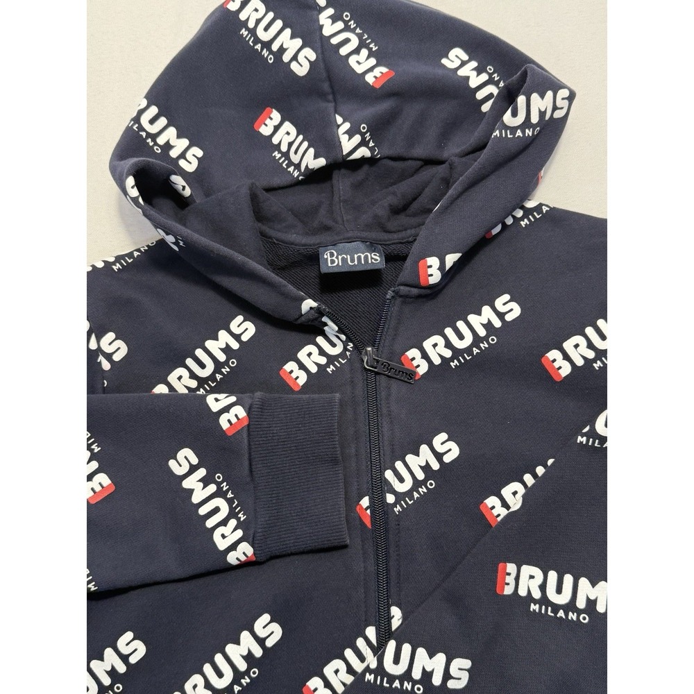 Brums Milano Italian Fashion Youth Sz 12 Spellout Full-Zip Hood‎ Sweatshirt Navy